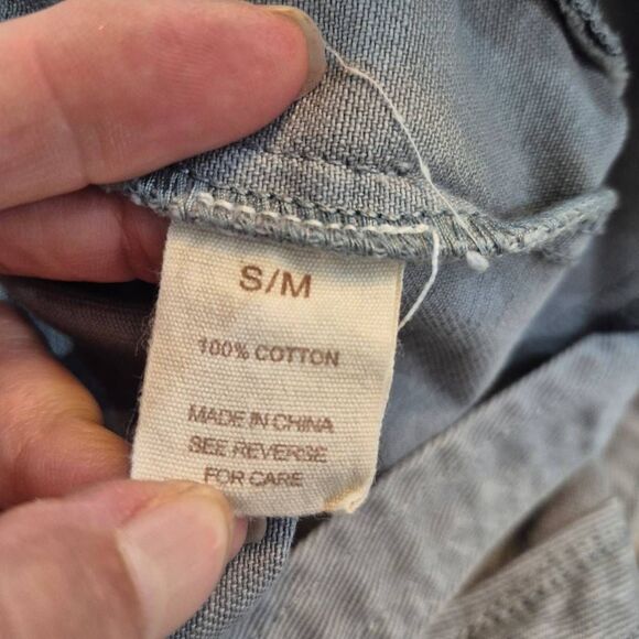 Wish List Women's Oversized Soldier Blue Washed Cotton Overall Romper Shorts w A - Picture 10 of 10